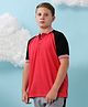 Instafab Cotton Half Raglan Sleeves Solid Tee - Black & Crimson Red