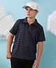 Instafab Cotton Half Sleeves Striped Tee - Charcoal Grey