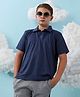 Instafab Cotton Half Sleeves Striped Tee - Navy Blue
