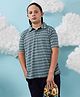 Instafab Cotton Half Sleeves Horizontal Unbalance Striped Polo Tee - Sky Blue