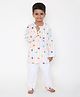 Little Clothing Full Sleeves Candy Striped & All Over Stars Printed Coordinating Kurta & Pajama Set - White