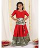 JBN Creation Half Sleeves Peacock & Floral Foil Embellished Coordinating South Indian Style Pavda Pattu Lehenga Set - Red & Green