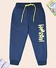 Nino Togs Cotton Loop Knit Hooray Text Printed Joggers - Navy Blue & Yellow