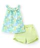 Babyhug 100% Cotton Sleeveless Top and Shorts Set Floral Print - Green & Blue