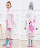 Pine Kids Full Sleeves Hooded Raincoat Flamingo Print - White & Pink