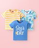 Babyhug Cotton Knit Half Sleeves T-Shirts with Striped & Beach Theme Print Pack of 3 - Blue & Yellow