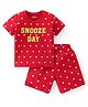 Babyhug Cotton Knit Half Sleeves Night Suit With Text Print - Red