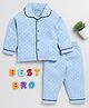 Clt.s Cotton Knitted  Full Sleeves Polka Dot Printed Night Suit - Blue