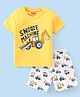 Babyhug Cotton Knit Half Sleeves Night Suit With JCB & Text Print - Yellow & White