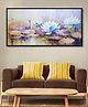 999Store Abstract Water With White Flower Modern Art Canvas Wall Painting For Home Flower Painting For Wall Decoration (Canvas Framed_24X48 Inches)