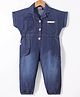 Little Kangaroos 100% Cotton Woven Half Sleeves Denim Dungaree - Blue (Patch May Vary)