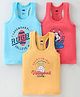 Simply Interlock Sleeveless Set Of Vest With Ball Print Pack Of 3 -Sky Blue Yellow & Red