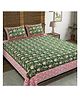 BLOCKS OF INDIA Hand Block Printed Cotton Super King Size Bedsheet green flower