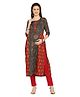 Mom for sure by Ketki Dalal Three Fourth Sleeves Floral Motif Printed Maternity Kurta With Concealed Zipper Nursing Access - Grey