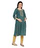 Mom for sure by Ketki Dalal Three Fourth Sleeves Bandhani Design & Mirror Work Embellished Maternity Kurta With Concealed Zipper Nursing Access - Green