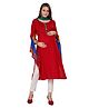 Mom for sure by Ketki Dalal Three FourthSleeves Placket Mirror Work Embellished Anarkali Maternity Kurta With Chiffon Bandhni Dupatta and concelead Zipper Access - Red