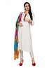 Mom for sure by Ketki Dalal Three Fourth Sleeves Placket Mirror Work Embellished Anarkali Maternity Kurta With Chiffon Bandhni Dupatta and concelead Zipper Access - White