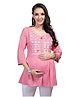 Mom for sure by Ketki Dalal Three Fourth Sleeves Floral Yoke Embroidered Kurti - Pink