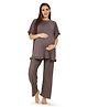 Mom for sure by Ketki Dalal Half Flared Sleeves Maternity Cotton Top With Lounge Pants - Grey