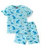 Babyhug Cotton Knit Half Sleeves Night Suit Dino & Text Print- Blue
