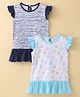 OHMS Single Jersey Frill Sleeves Straight Length Frock Elephant Print Pack of 2 - Blue