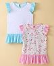 OHMS Single Jersey Frill Sleeves Straight Length Frock Floral Print Pack of 2 - Pink & Blue