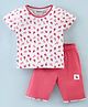 Doreme Single Jersey Half Sleeves T-Shirt & Shorts Set Tomatoes Printed - Off White & Brick  Red
