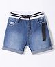 Little Kangaroos Cotton Above Knee Length Solid Color Denim Shorts - Light Blue