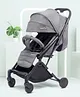 Bonfino Feather Lite Compact Tri-fold Cabin Stroller, Linen Fabric, Adjustable Canopy - Grey| Aluminum Frame| Trolley Handle| Concealed Linked Brake| Free Standing When Folded| Reclining Backrest and Adjustable Leg Rest| Single-hand Folding Mechanism