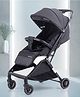 Bonfino AirLuxe Cabin Stroller - Compact Tri-fold, Lightweight, Linen Fabric, Adjustable Canopy, Safety Harness - Black| Concealed Link Brake| Self Standing When Folded| Reclining Backrest and Adjustable Foot Rest