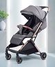 Bonfino AirLuxe Cabin Stroller - Compact Tri-fold, Lightweight, Linen Fabric, Adjustable Canopy, Safety Harness - Grey| Concealed Link Brake| Self Standing When Folded| Reclining Backrest and Adjustable Foot Rest