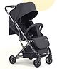 Bonfino Breeze Lite Stroller - Linen Fabric, Foldable, Swivel Wheels - Black| Suspension| Linked Brake| Reclining Backrest and Adjustable Foot Rest| Integrated Trolley Handle| Self-standing When Folded