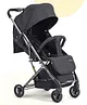 Bonfino Breeze Lite Stroller - Linen Fabric, Foldable, Swivel Wheels - Black| Suspension| Linked Brake| Reclining Backrest and Adjustable Foot Rest| Integrated Trolley Handle| Self-standing When Folded