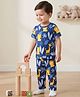 Babyhug Cotton Single Jersey Knit Half Sleeves Night Suit Jungle Safari Theme - Navy Blue