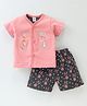 CUCUMBER Sinker Half Sleeves Night Suit With Teddy Print - Light Pink