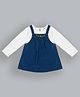 ShopperTree Full Sleeves Top With Floral Embroidered Denim Dungaree Style Dress - Blue