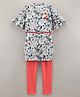 Enfance Core Half Sleeves Seamless Roses & Leaf Printed Floral Applique Top With Leggings - Tomato