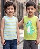 Babyhug Cotton Knit Sleeveless T-Shirt Stripes & Croc Print Pack of 2 - Green & Turquoise