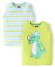Babyhug Cotton Knit Sleeveless T-Shirt Stripes & Croc Print Pack of 2 - Green & Turquoise