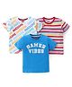 Babyhug 100% Cotton Knit Half Sleeves T-Shirt Stripes & Text Print Pack Of 3 - Blue White & Red