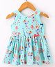 ORRIGANY Cotton Knit Sleeveless Frock with Bow Applique Doll Print - Blue