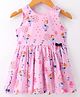 ORRIGANY Cotton Knit Sleeveless Frock with Bow Applique Doll Print - Pink