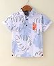 Little Kangaroos Cotton Woven Half Sleeves T- Shirt Leaf Print - Blue & White