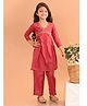 Lilpicks Couture Three Fourth Sleeves Floral Yoke Embroidered Kurta With Pant Set - Rose Red