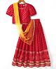 Saka Designs Rayon Woven Half Sleeves   Choli Lehenga Set with Dupatta- Red and Gold