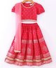 Saka Designs Rayon Woven Half Sleeves Choli Lahenga Dupatta Set With Foil Print - Dark Peach & Gold