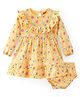 Babyhug Cotton Jersey Knit Full Sleeves Frock with Frill Detailing & Bloomer Floral Print - Yellow