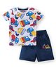 Babyhug Single Jersey Knit Half Sleeves T-Shirt & Shorts JCB Print - Grey & Navy Blue