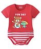 Babyhug 100% Cotton Knit Half Sleeves Onesie Striped & Teddy Print - Red
