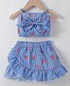 Kookie Kids Sleeveless Top & Skirt With Striped & Strawberry Print - Blue
